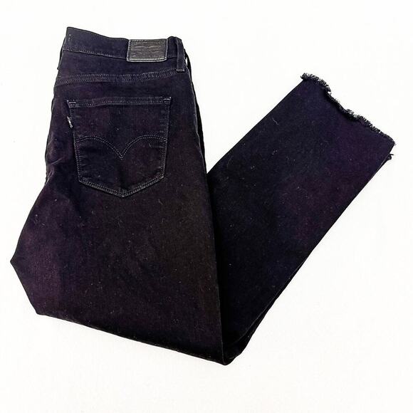 Levi's 724 High Rise Straight Crop Black Denim Jeans Raw Hem Size 31 - Picture 9 of 9